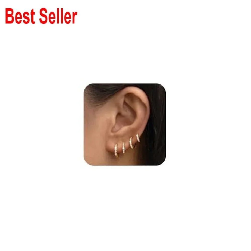 Hypoallergenic Cubic Zirconia Huggie Hoop Earrings Set Lightweight Minimal Chic - Picture 2 of 8
